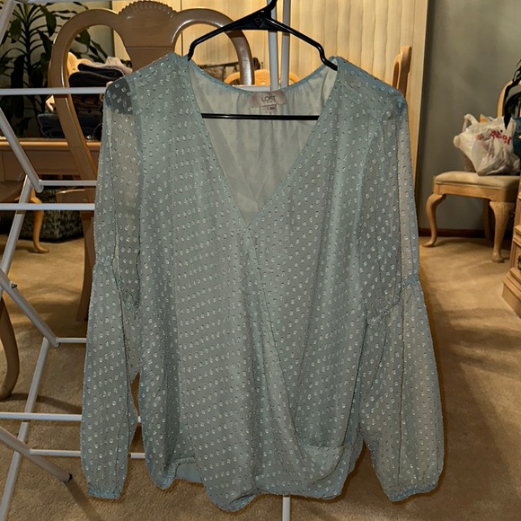 LOFT Tops - Olive green polka dot blouse 4)